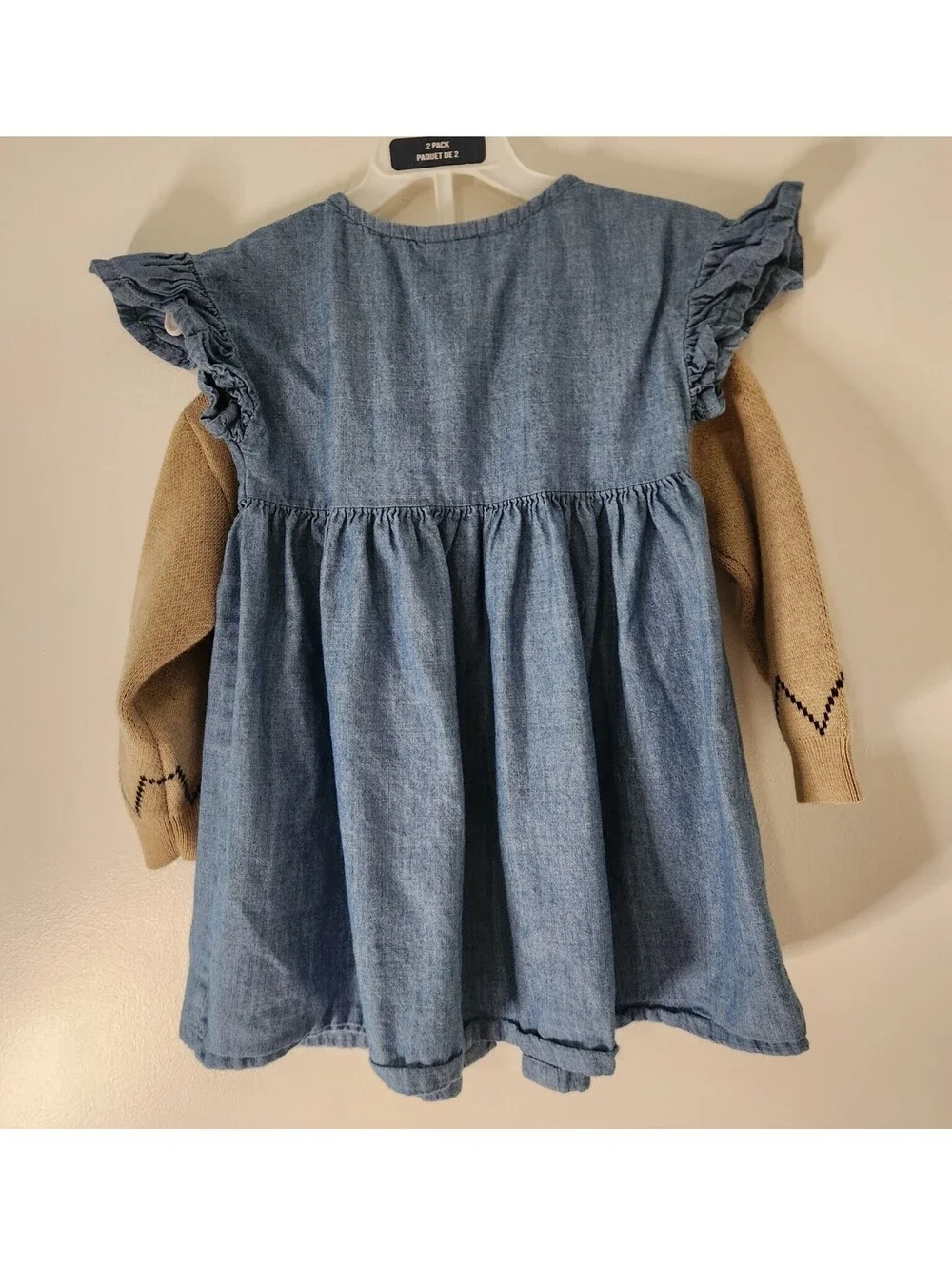 Old Navy Girls 2T Tan Cardigan Sweater Knit Equestrian Horse Pony & Denim Dress
